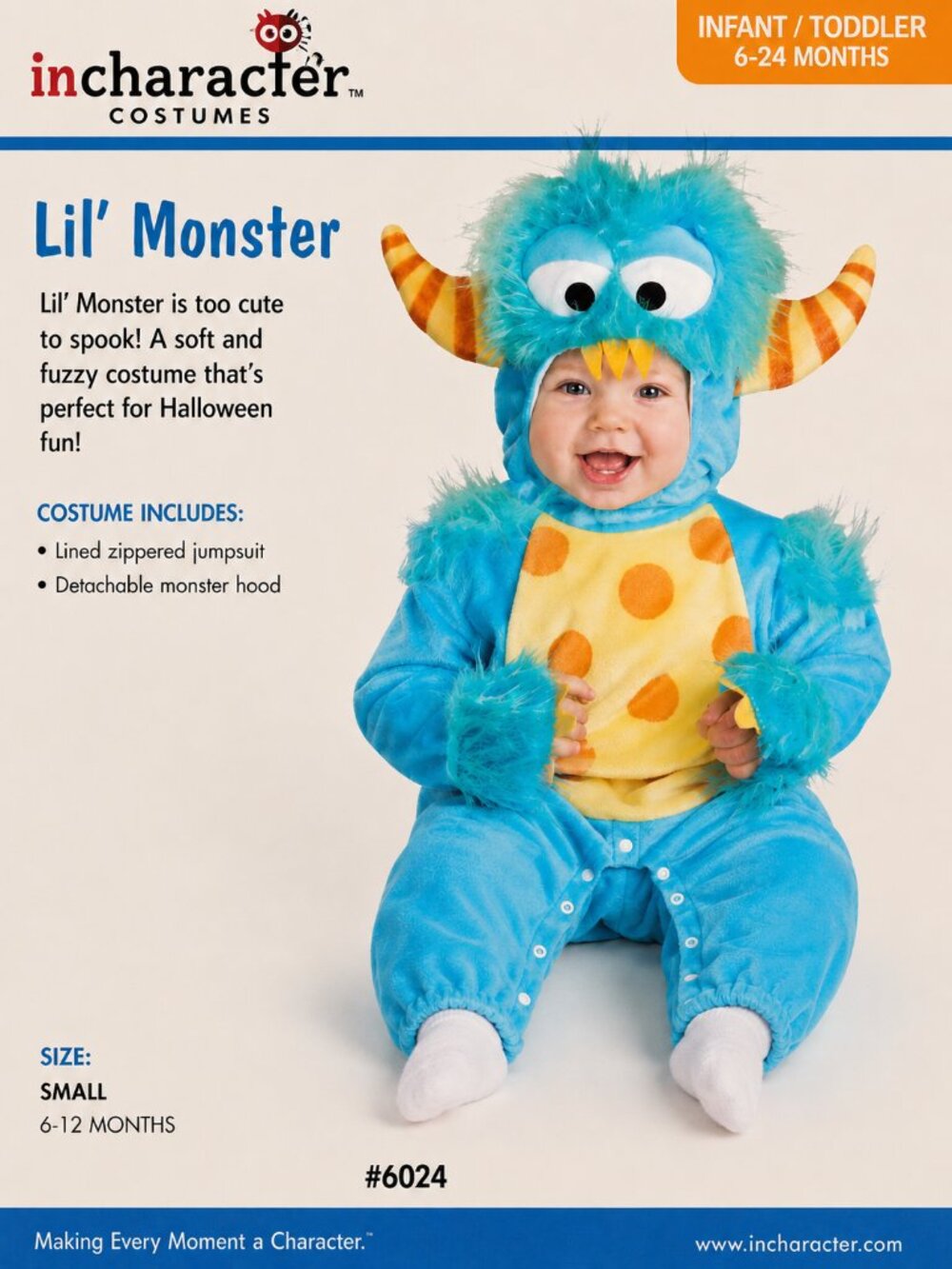 InCharacter Lil' Monster Costume Size Small 6-12 Months Blue Plush Halloween Cos